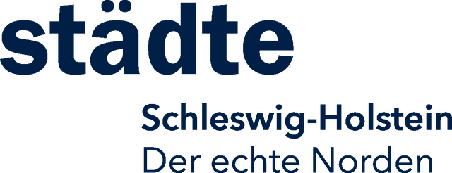 Logo auf weißem Hintergrund mit dunkelblauer Schrift: „städte“ groß, darunter „Schleswig-Holstein“ und „Der echte Norden“.